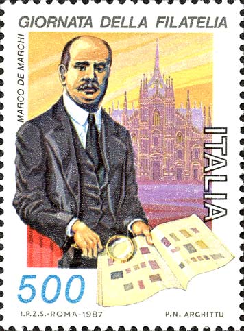 Francobollo Ritratto di Marco de Marchi e Duomo di Milano -  1987