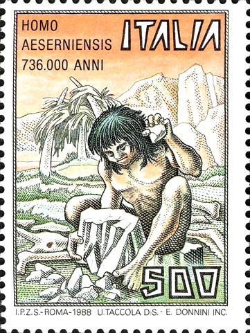 Francobollo Uomo Primitivo che Lavora la Pietra -  1988