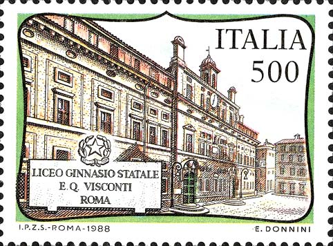 Francobollo Liceo Quirino Visconti, a Roma -  1988