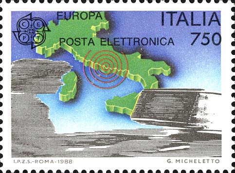 Francobollo Posta Elettronica, Sagoma dell'Italia -  1988