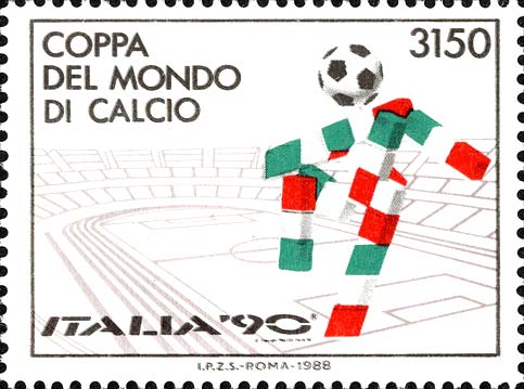 Francobollo Campo di Calcio e Mascotte dei Mondiali di Calcio -  1988