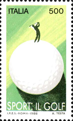 Francobollo Golfista su Palla da Golf Gigante -  1988