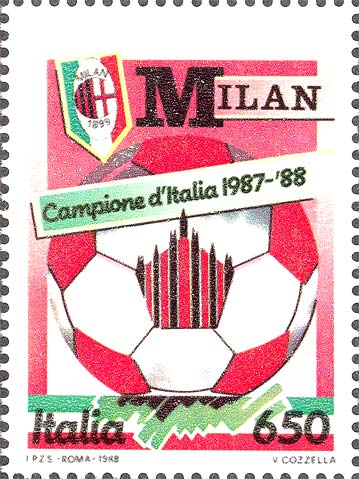 Francobollo Scudetto del Milan, Pallone e Duomo di Milano -  1988