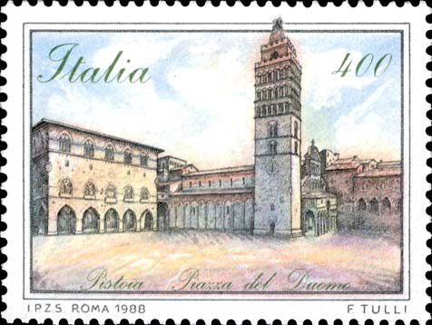 Francobollo Piazza del Duomo, a Pistoia -  1988