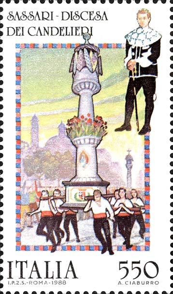 Francobollo Discesa dei Candelieri, a Sassari -  1988