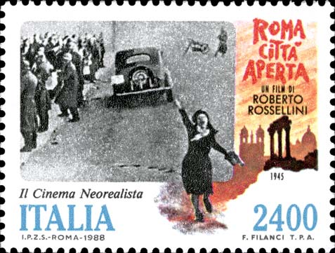 Francobollo Film Roma Città Aperta, di Roberto Rossellini -  1988