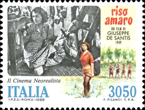 Francobollo Film Riso Amaro, di Giuseppe de Santis -  1988