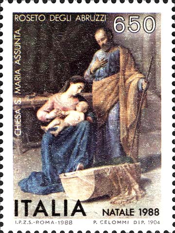 Francobollo La Sacra Famiglia, Dipinto di Pasquale Celommi -  1988