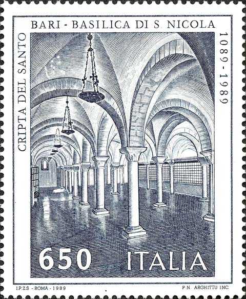 Francobollo Basilica di San Nicola, a Bari -  1989