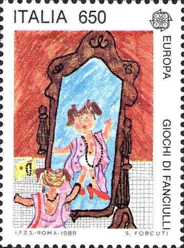 Francobollo Bambina che si Specchia -  1989