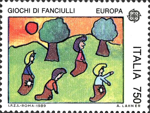 Francobollo Bambini alla Corsa coi Sacchi -  1989