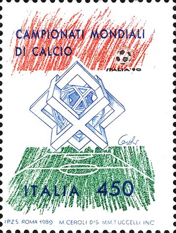 Francobollo Campo di Calcio, Tricolore e Monumento Italia '90 -  1989