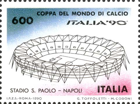 Francobollo Stadio San Paolo, a Napoli -  1990