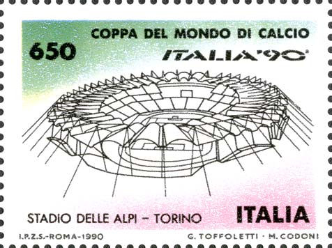 Francobollo Stadio delle Alpi, a Torino -  1990
