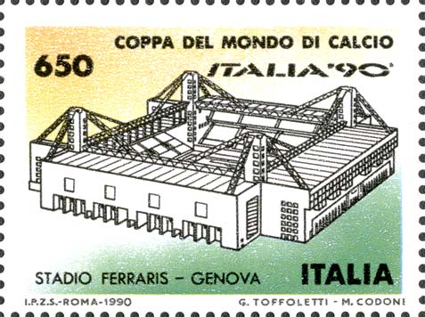 Francobollo Stadio Ferraris, a Genova -  1990