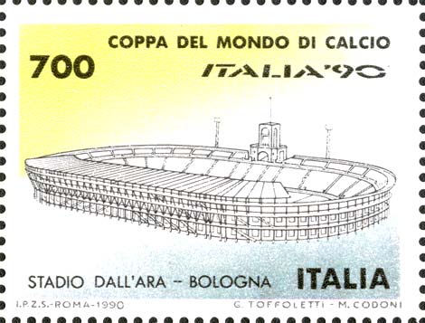 Francobollo Stadio dall'Ara, a Bologna -  1990