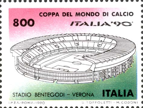 Francobollo Stadio Bentegodi, a Verona -  1990