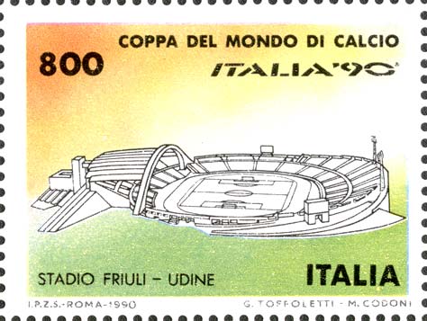 Francobollo Stadio Friuli, a Udine -  1990