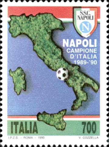 Francobollo Italia e Pallone Posto in Corrispondenza della Città di Napoli -  1990