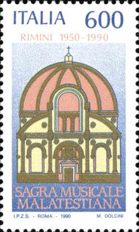 Francobollo Tempio Malatestiano, a Rimini -  1990