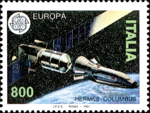 Francobollo Componenti del Progetto Hermes e Columbus -  1991