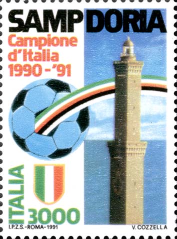 Francobollo Pallone e Lanterna di Genova -  1991