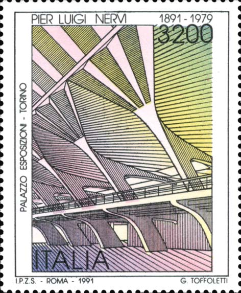Francobollo Palazzo delle Esposizioni a Torino, di Pier Luigi Nervi -  1991