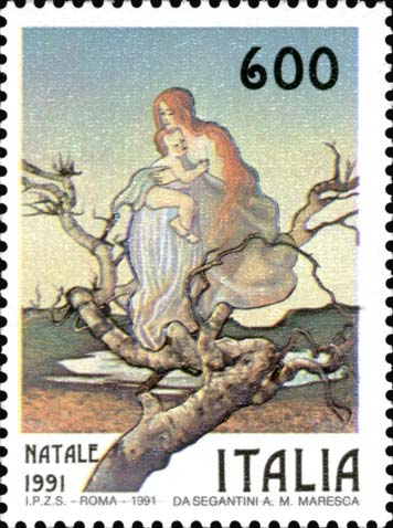 Francobollo L'Angelo della Vita, Dipinto di Segantini -  1991