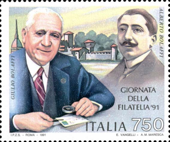 Francobollo Ritratti di Giulio e Alberto Bolaffi -  1991