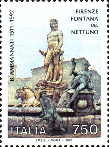 Francobollo Fontana del Nettuno, a Firenze -  1992