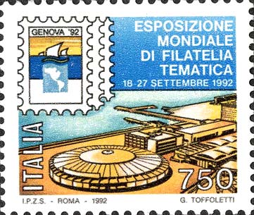 Francobollo Sede e Simbolo dell'Esposizione di Genova -  1992