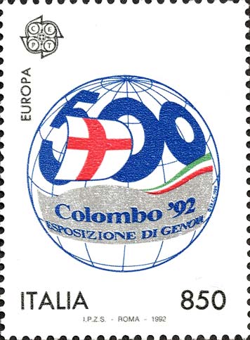 Francobollo Globo e Simbolo dell'Esposizione di Genova -  1992