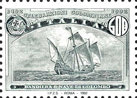 Francobollo Bandiera e Nave di Colombo -  1992