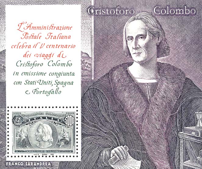 Francobollo Ritratto di Cristoforo Colombo (Blocco Foglietto) -  1992