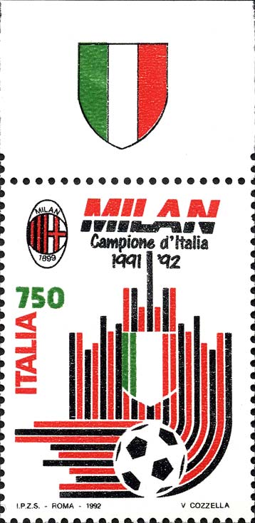 Francobollo Pallone, Scudetto del Milan e Sagoma del Duomo di Milano -  1992