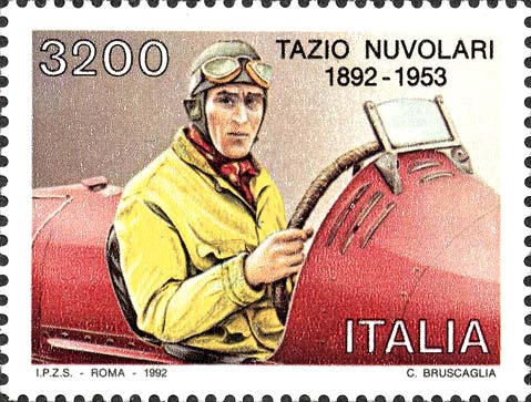 Francobollo Ritratto di Tazio Nuvolari al Volante -  1992