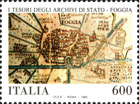 Francobollo Carta Topografica di Foggia, Archivi di Foggia -  1993