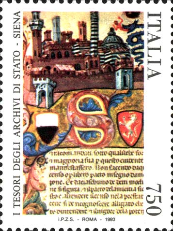 Francobollo Libro dei Censi, Archivi di Siena -  1993