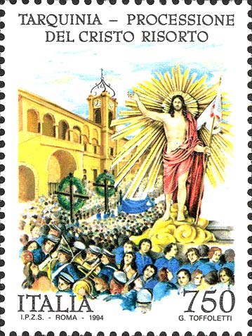 Francobollo Processione del Cristo Risorto, a Tarquinia -  1994
