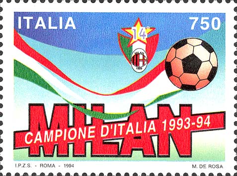 Francobollo Pallone e Scudetto del Milan -  1994