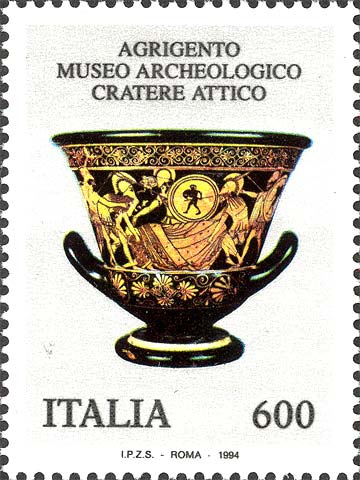 Francobollo Cratere Attico, Museo Archeologico di Agrigento -  1994