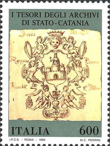 Francobollo Registro Notarile, Archivi di Catania -  1994