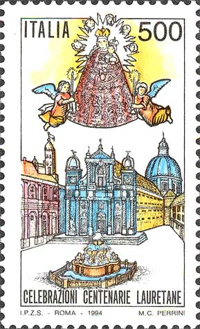 Francobollo Basilica di Loreto e Madonna col Bambino -  1994