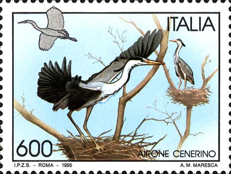 Francobollo Airone Cenerino -  1995