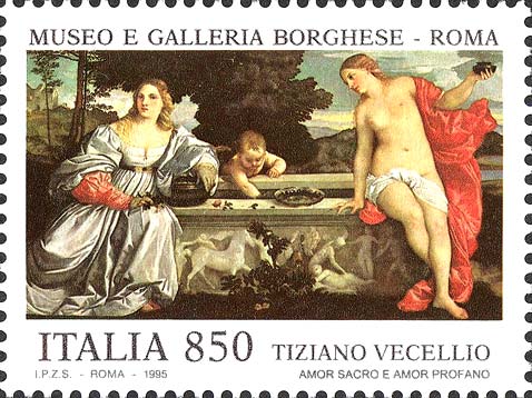 Francobollo Amor Sacro e Amor Profano, Museo e Galleria Borghese, a Roma -  1995