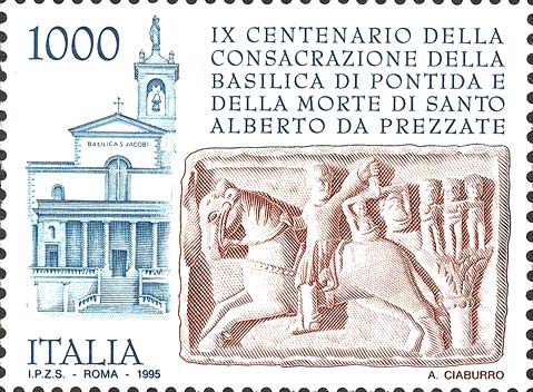 Francobollo Basilica di Pontida e Sarcofago di Sant'Alberto -  1995