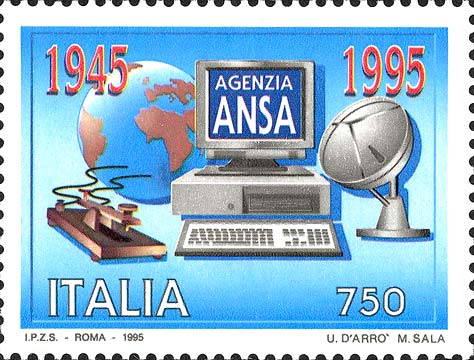 Francobollo Globo, Telegrafo, Elaboratore Elettronico e Antenna Parabolica -  1995