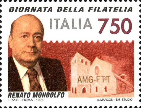 Francobollo Ritratto di Renato Mondolfo e Francobollo di Trieste -  1995