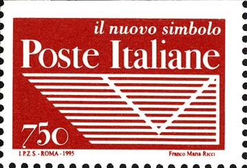 Francobollo Nuovo Simbolo delle Poste Italiane (Rosso - Non Dentellato in Alto) -  1995