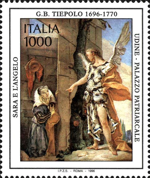 Francobollo Dipinto "Sara e l'Angelo" di Giambattista Tiepolo -  1996